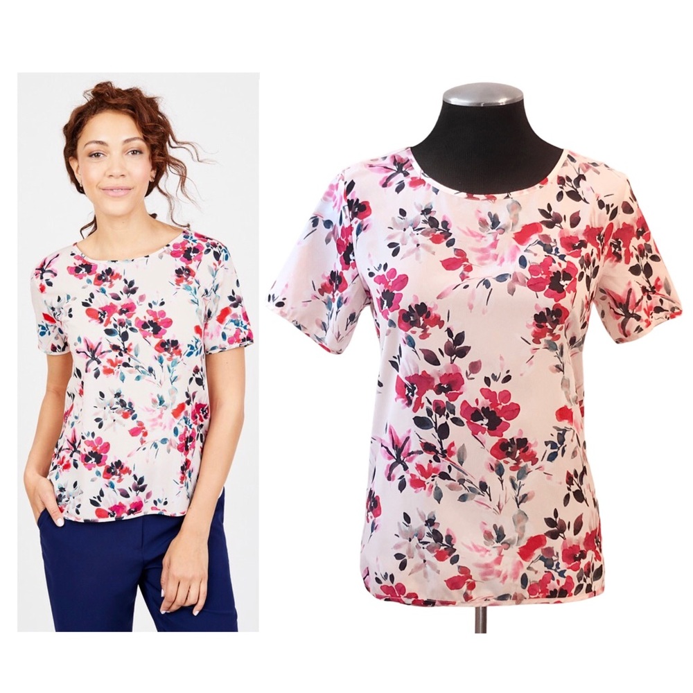 French Connection - Floral Mixed Media Short Sleeve Top - Small